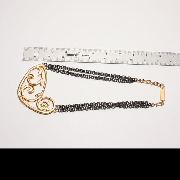 Vintage 80s Yves Saint Laurent Vermeil Gold & Gunmetal Necklace Limited Edition - Picture 6 of 6